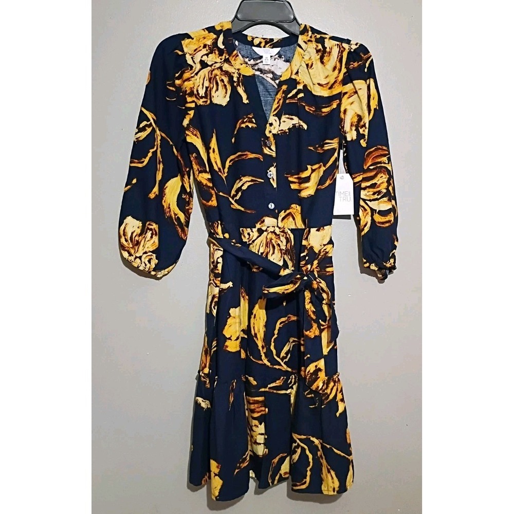 Time and Tru Women's Poplin Shirt Dress with Long Sleeves, Size XS